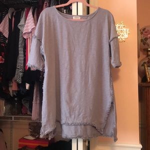 gray fringe blouse